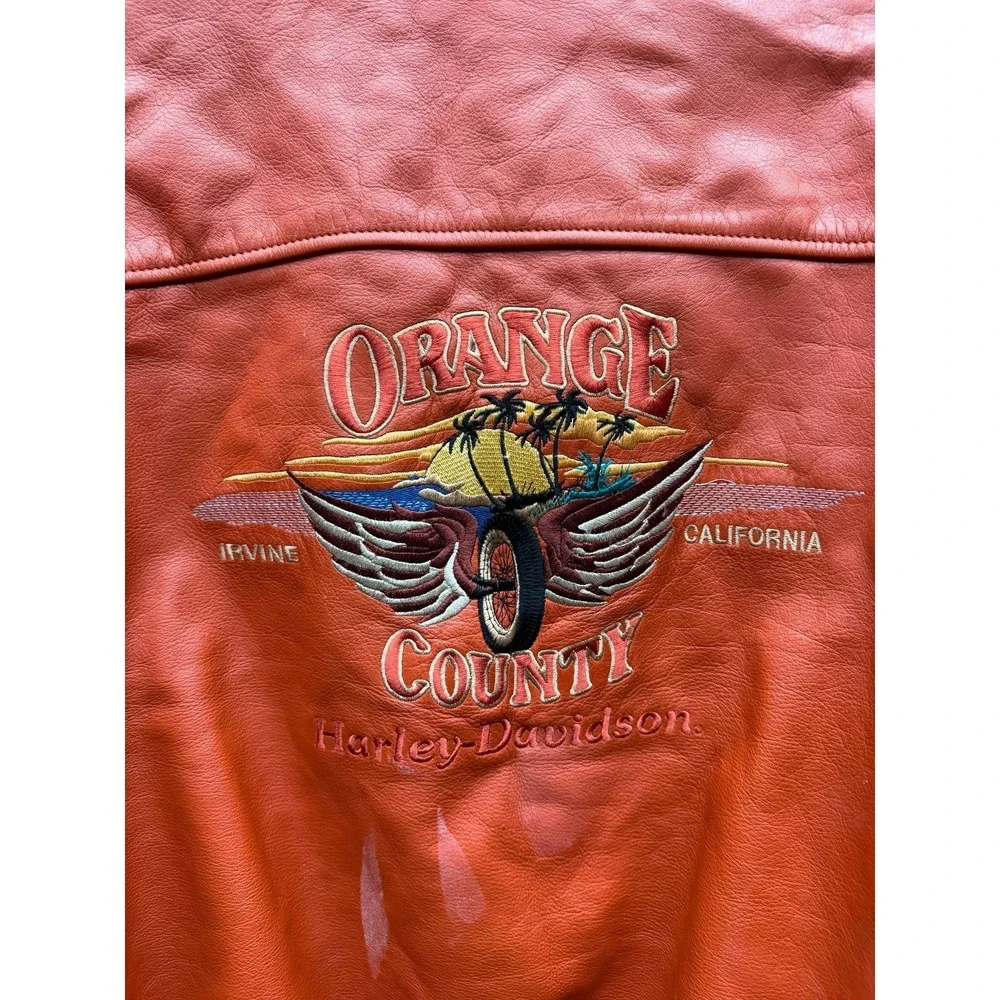 Vintage Harley-Davidson Genuine Leather Varsity Jacket Red Beige Mens Size L